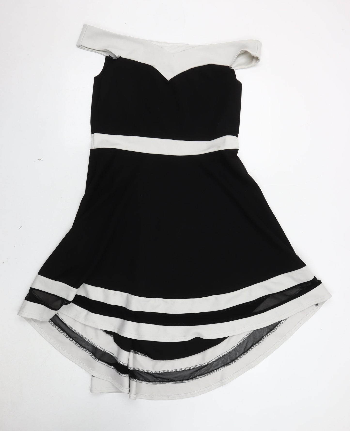 Quiz Women's Black & Ivory Fit & Flare Dress Size 16