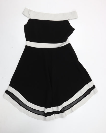 Quiz Women's Black & Ivory Fit & Flare Dress Size 16