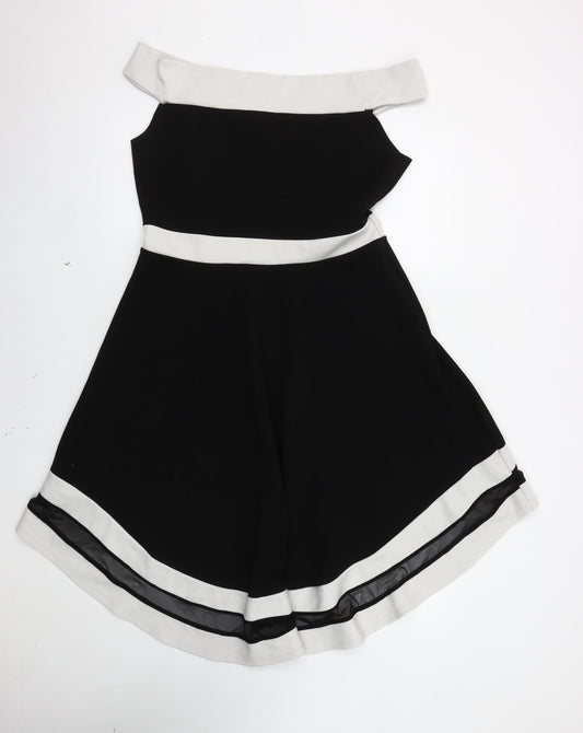 Quiz Women's Black & Ivory Fit & Flare Dress Size 16