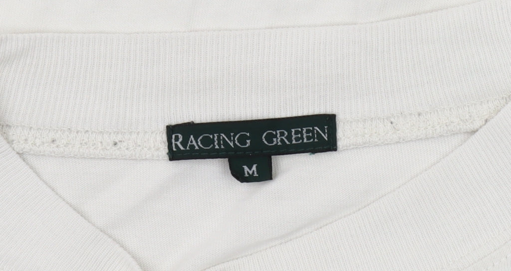 Racing Green Men's White Long Sleeve Cotton T-Shirt M