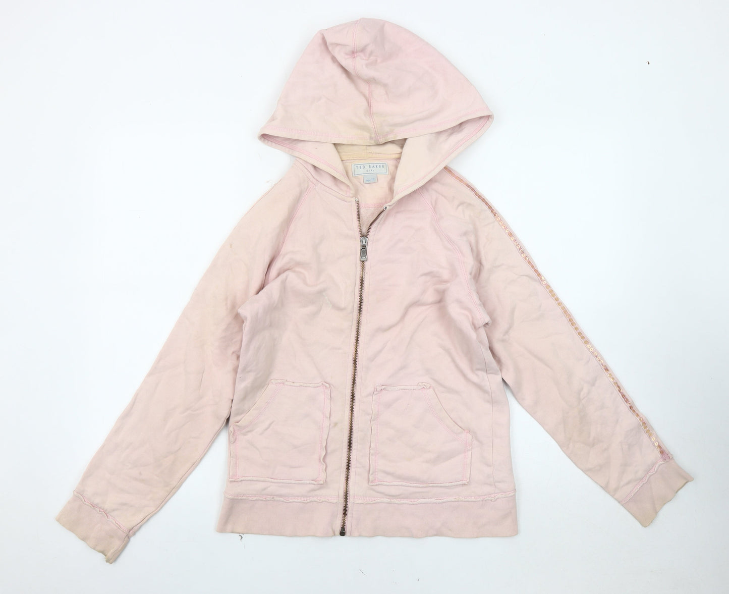 Ted Baker Girls Pink Hooded Jacket, Size 16, Zip Sequined Logo