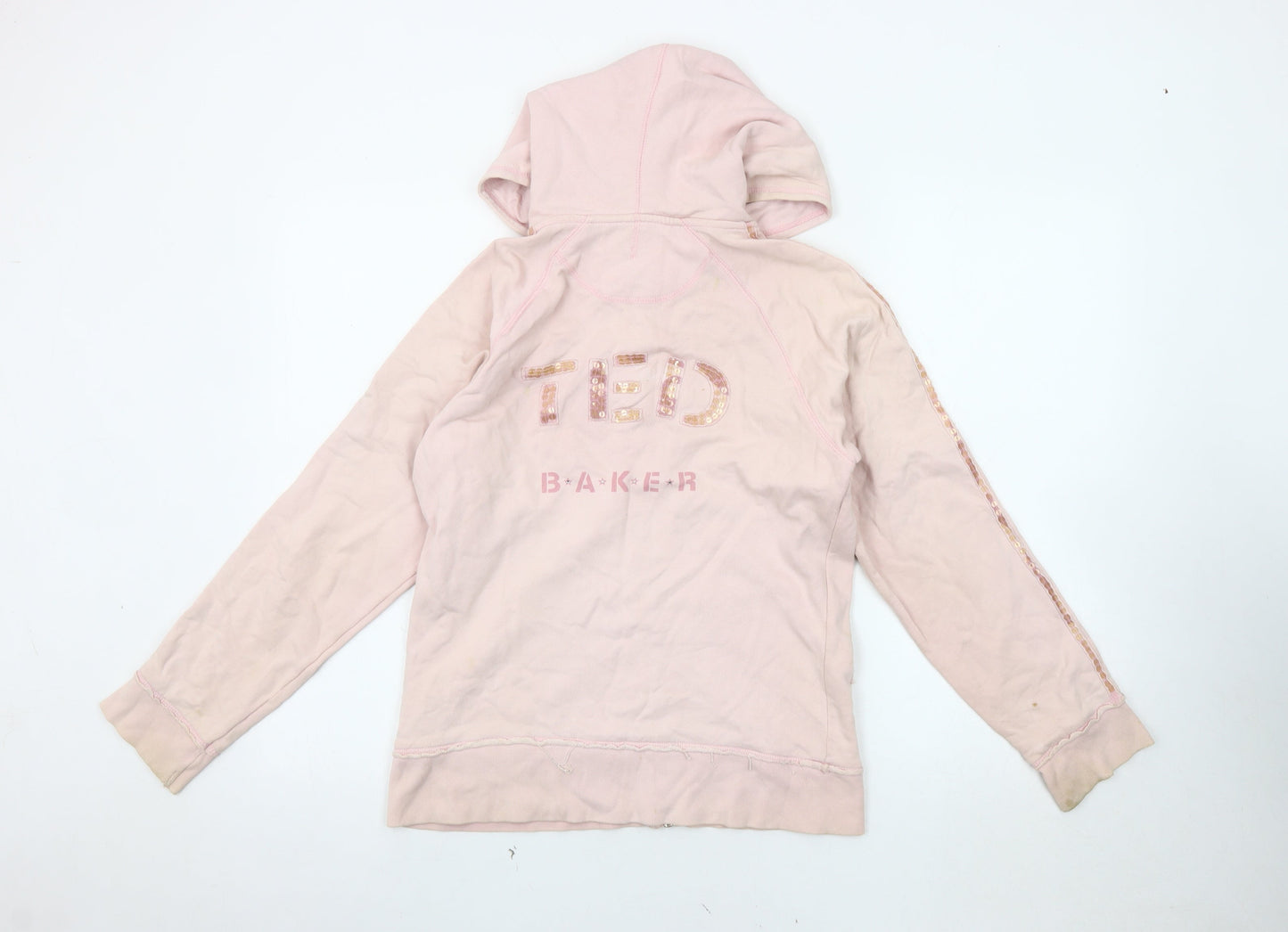 Ted Baker Girls Pink Hooded Jacket, Size 16, Zip Sequined Logo
