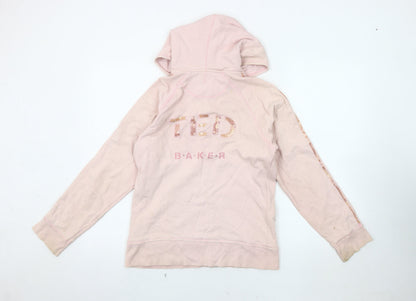 Ted Baker Girls Pink Hooded Jacket, Size 16, Zip Sequined Logo