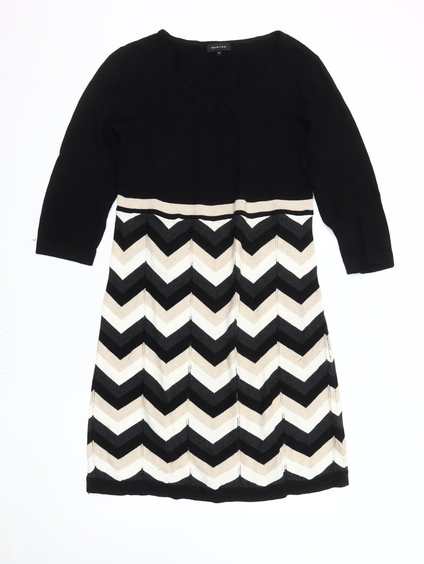 Spense Women's Chevron Knit Dress, Black & Beige, M