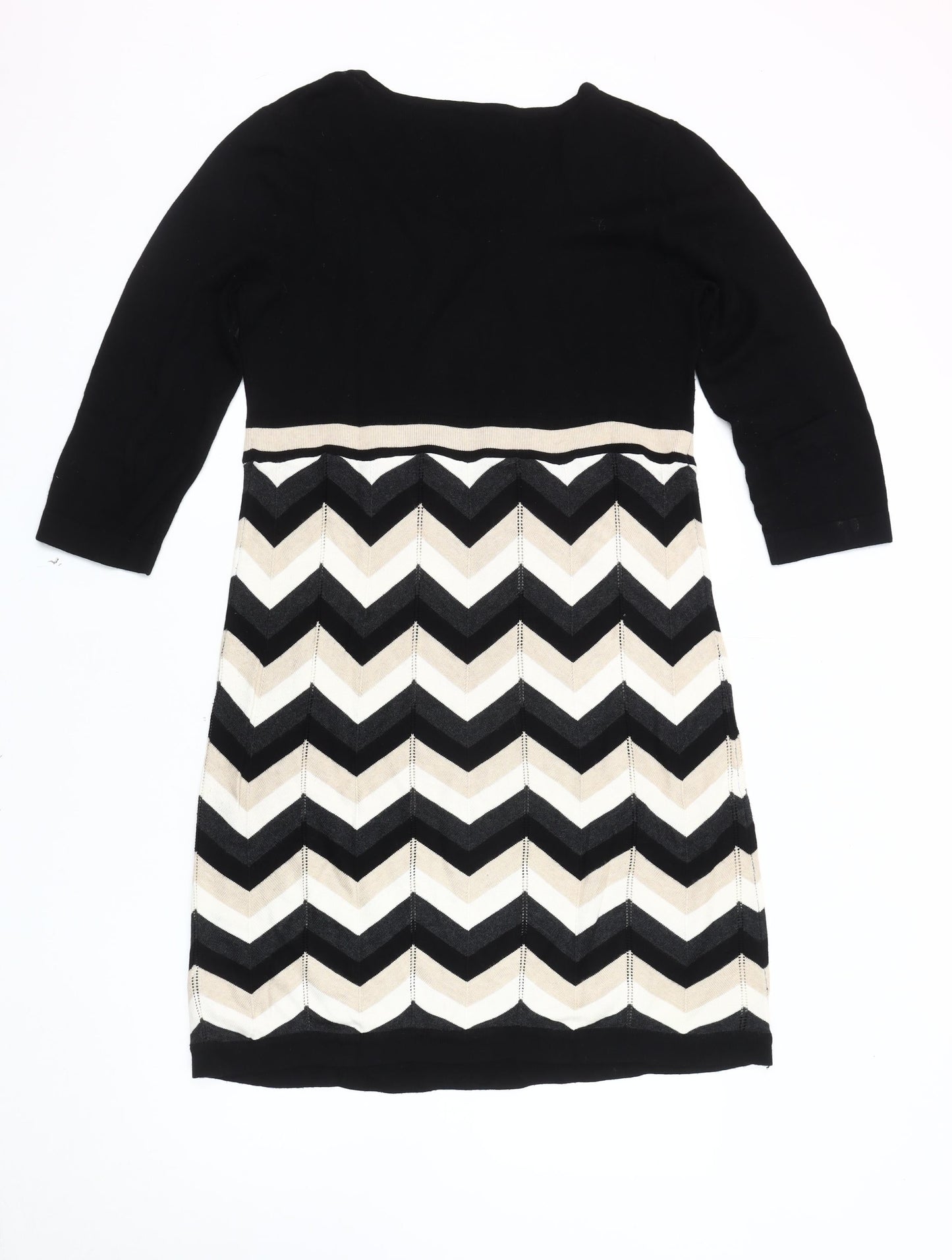 Spense Women's Chevron Knit Dress, Black & Beige, M