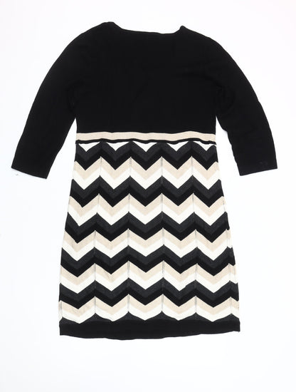 Spense Women's Chevron Knit Dress, Black & Beige, M