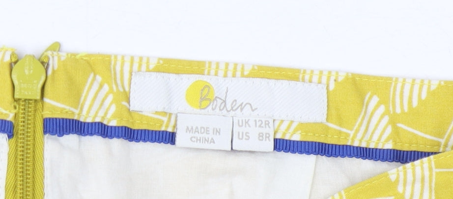 Boden Women’s Yellow Geometric Cotton Knee-Length Skirt