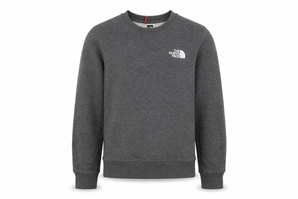 Front view of The North Face boys’ grey sweatshirt m pullover crew neck