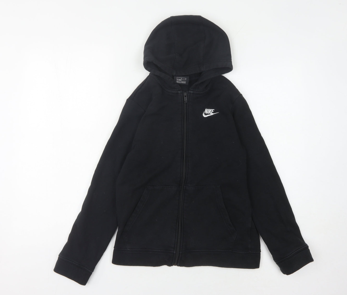 Nike Boys Black Full Zip Hoodie - Size L, Logo Accent