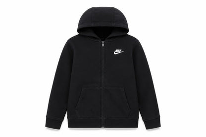 Front view of Nike boys’ black full zip hoodie -, size L, logo accent