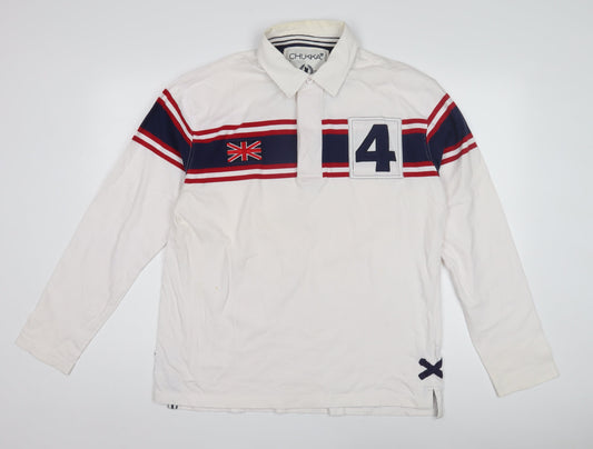 Chukka Men's White Polo Shirt XL Long Sleeve Graphic