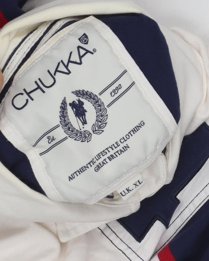 Chukka Men's White Polo Shirt XL Long Sleeve Graphic