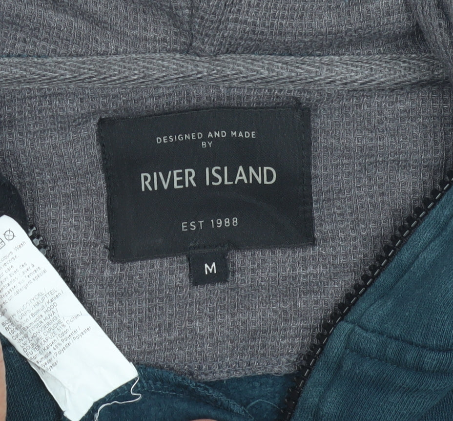 Mens UK Size M River Island Blue Full Zip Hoodie