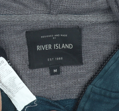 Mens UK Size M River Island Blue Full Zip Hoodie