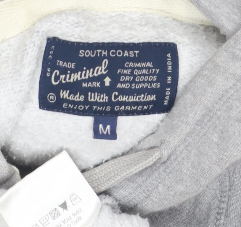 Mens UK Size M Criminal Grey Full Zip Hoodie