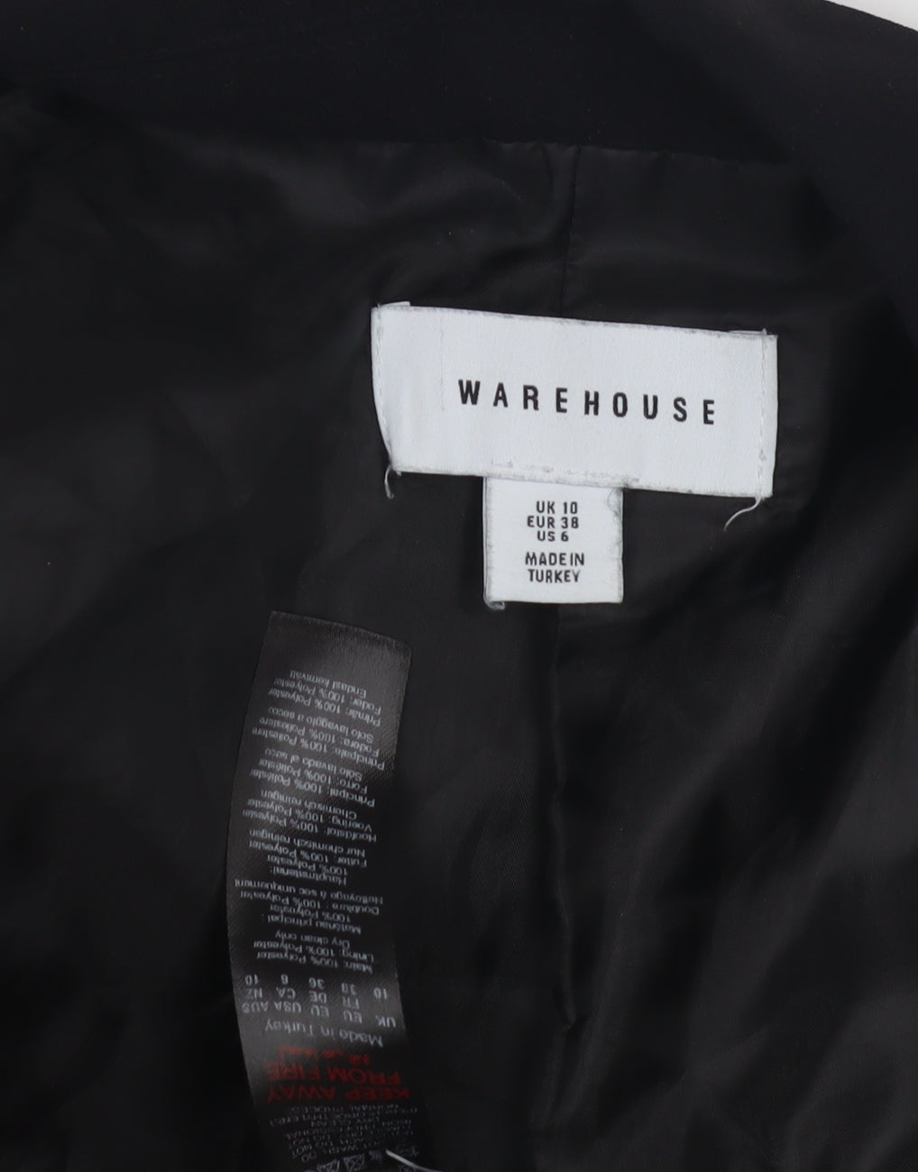 Womens UK Size 10 Warehouse Black Basic Jacket