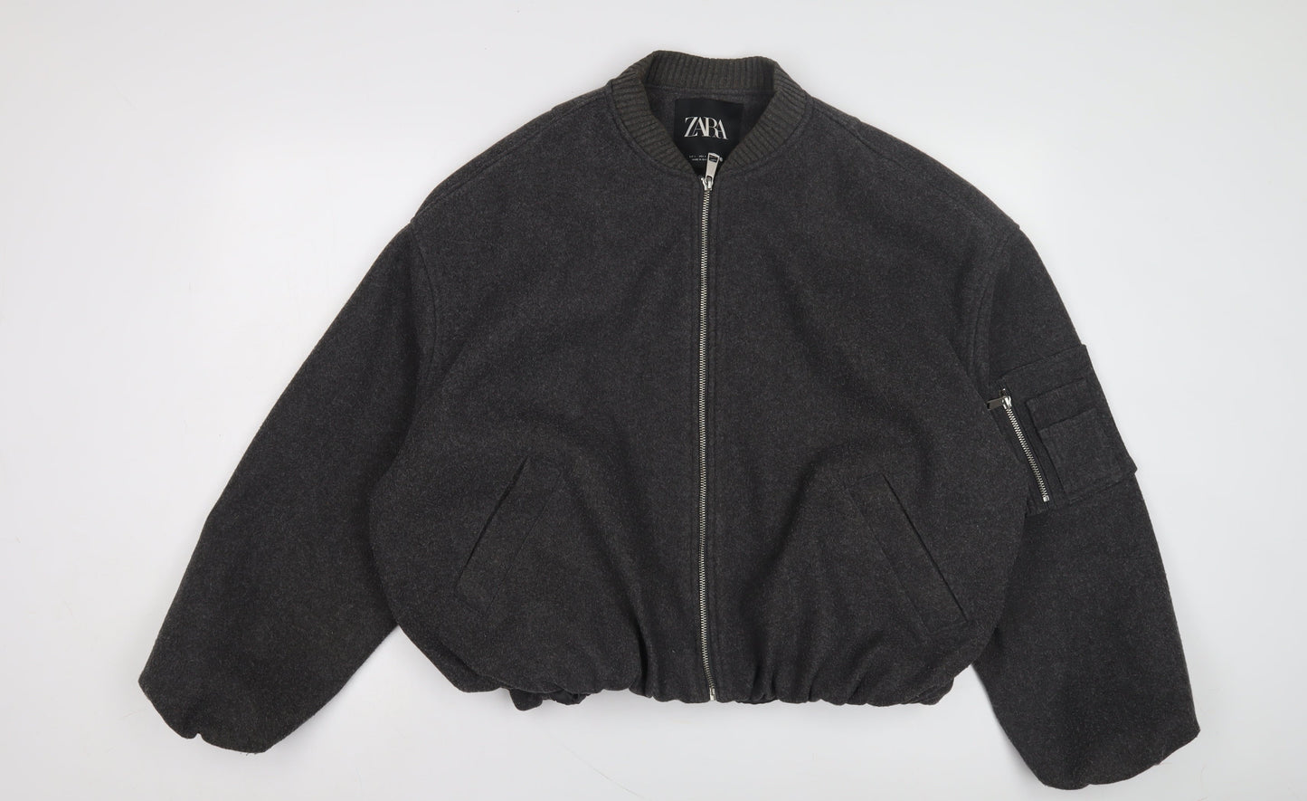 Zara Men's Grey Wool Bomber Jacket L Classic Fit