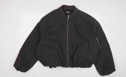 Zara Men's Grey Wool Bomber Jacket L Classic Fit