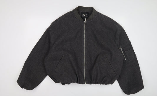 Zara Men's Grey Wool Bomber Jacket L Classic Fit