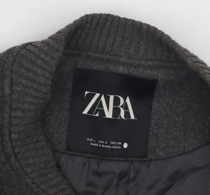 Zara Men's Grey Wool Bomber Jacket L Classic Fit