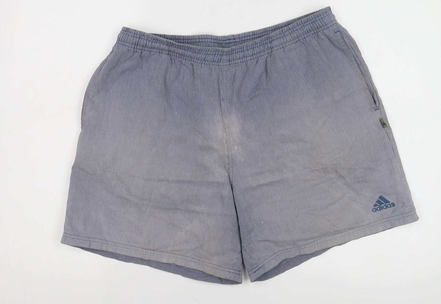 Adidas Men's Blue Striped Shorts, Size L, Casual Wear