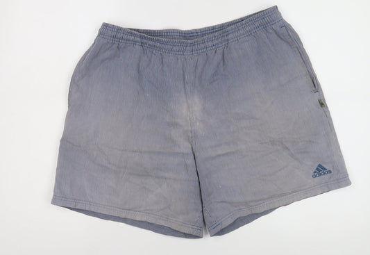 Adidas Men's Blue Striped Shorts, Size L, Casual Wear