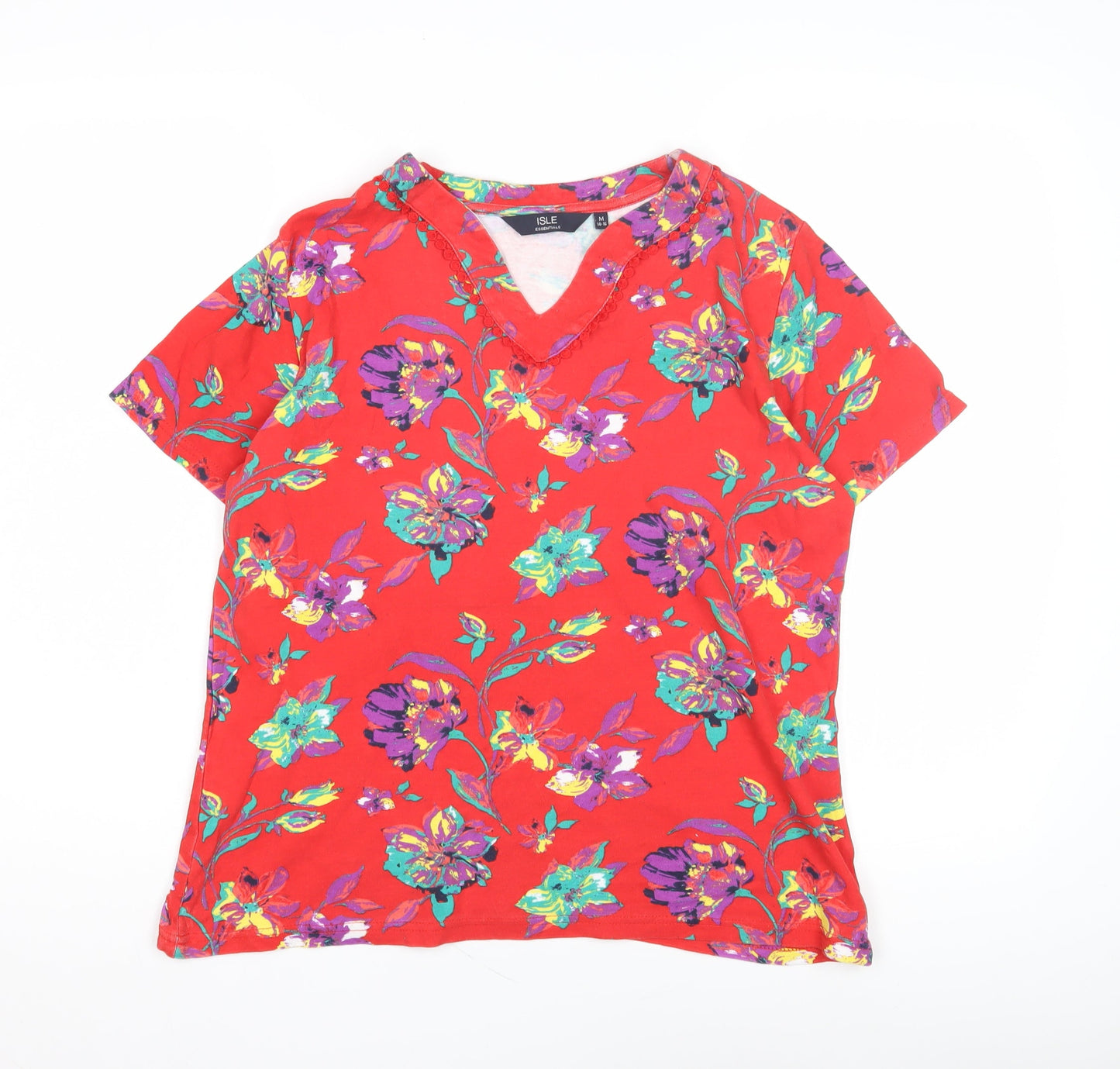 Womens UK Size 14 ISLE Essentials Red Basic T-Shirt