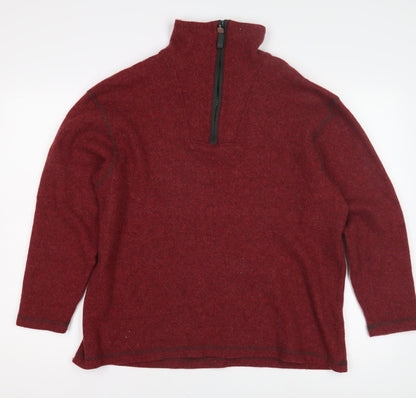 Canda Men's Red Wool 1/2 Zip Sweatshirt, Size L