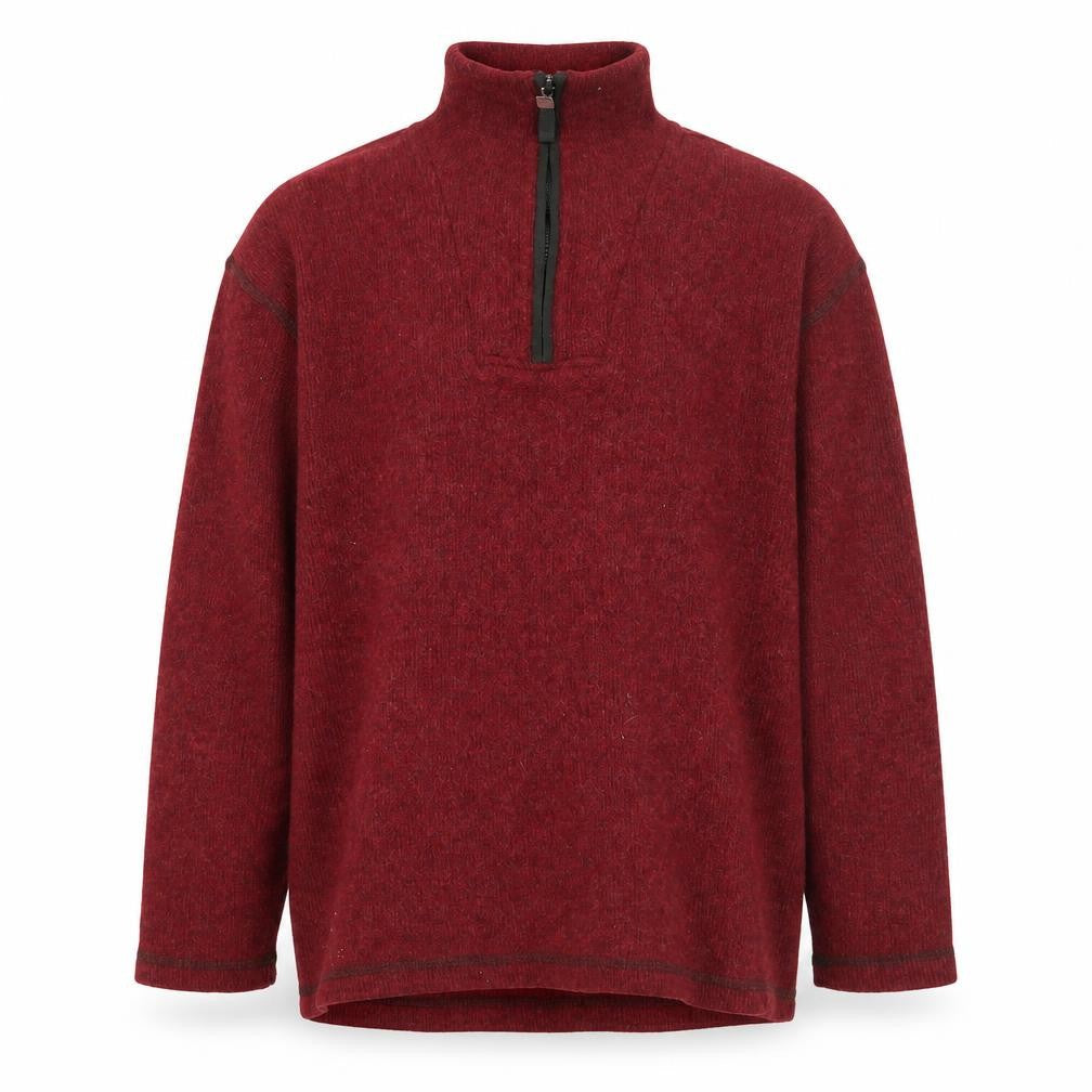 Front view of Canda Men's Red Wool 1/2 Zip Sweatshirt, size L