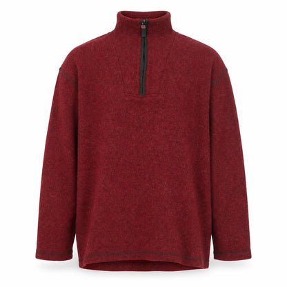 Front view of Canda Men's Red Wool 1/2 Zip Sweatshirt, size L