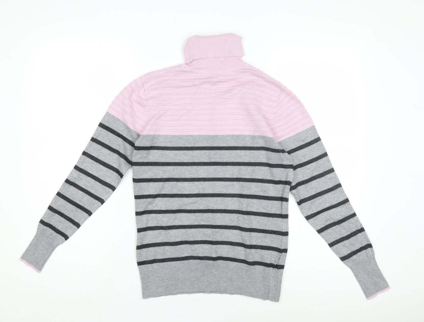 Austin Reed Women's Pink Striped Roll Neck Jumper - Size S