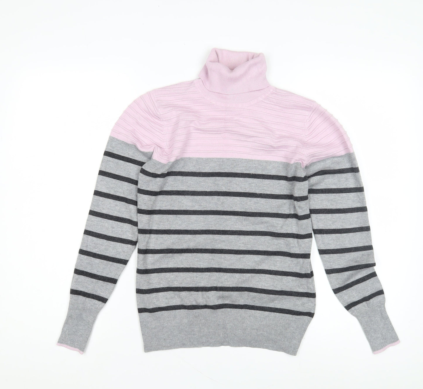 Austin Reed Women's Pink Striped Roll Neck Jumper - Size S