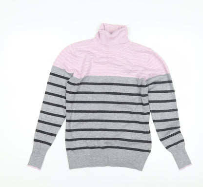 Austin Reed Women's Pink Striped Roll Neck Jumper - Size S