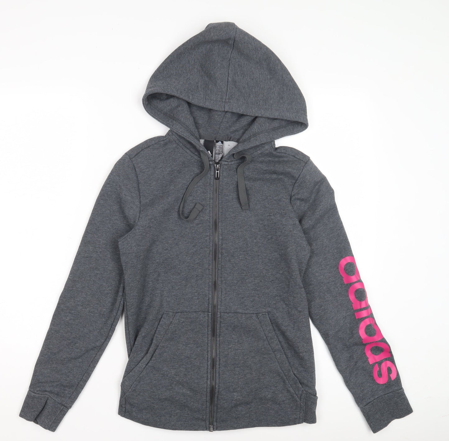 Adidas Girls Grey Full Zip Hoodie - Size 7 Years