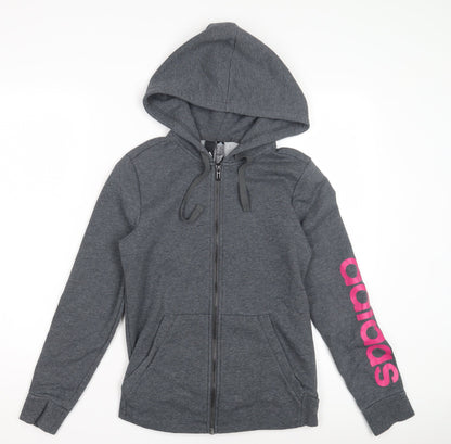 Adidas Girls Grey Full Zip Hoodie - Size 7 Years