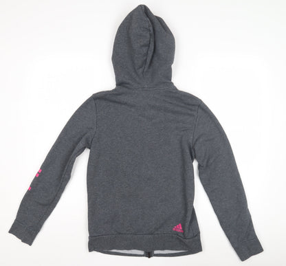 Adidas Girls Grey Full Zip Hoodie - Size 7 Years