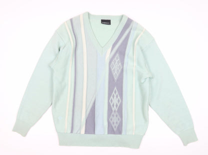 Gabicci Men's Green Argyle V-Neck Pullover Jumper