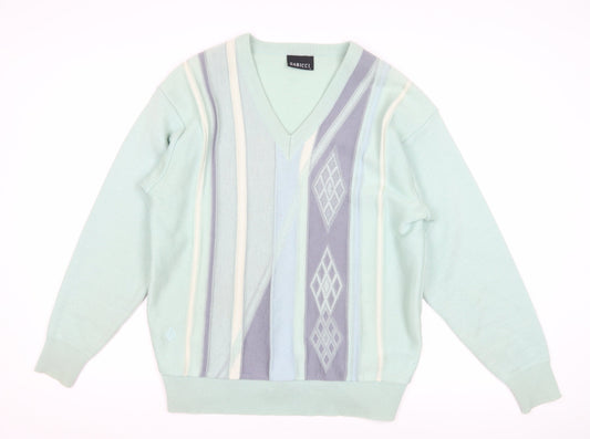 Gabicci Men's Green Argyle V-Neck Pullover Jumper