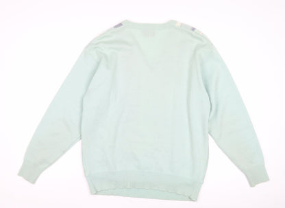 Gabicci Men's Green Argyle V-Neck Pullover Jumper