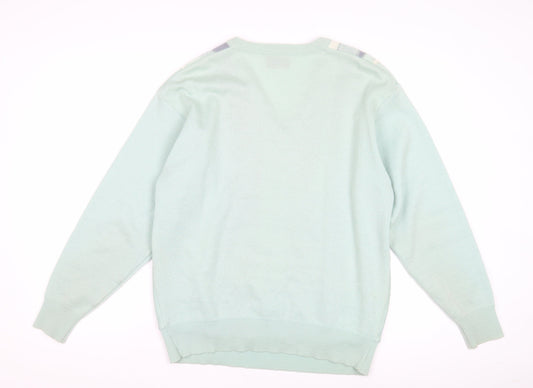 Gabicci Men's Green Argyle V-Neck Pullover Jumper