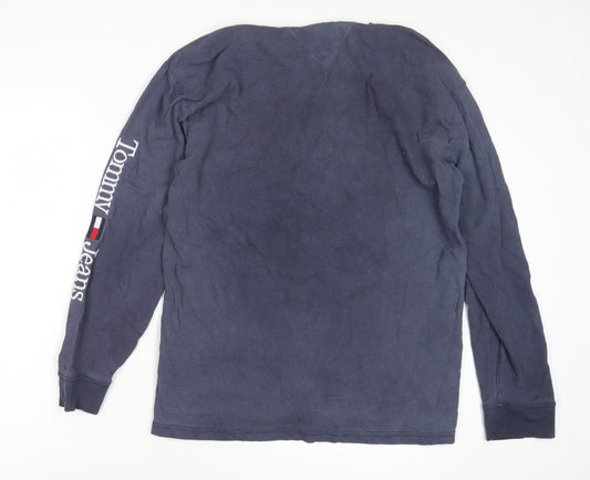Tommy Jeans Men's Blue Long Sleeve T-Shirt Medium