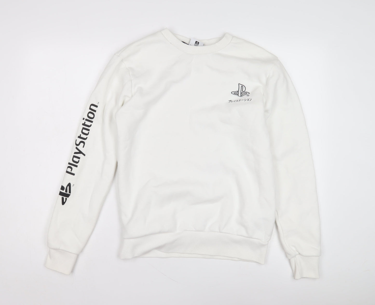 Primark Boys White PlayStation Sweatshirt, S, Crew Neck, Graphic