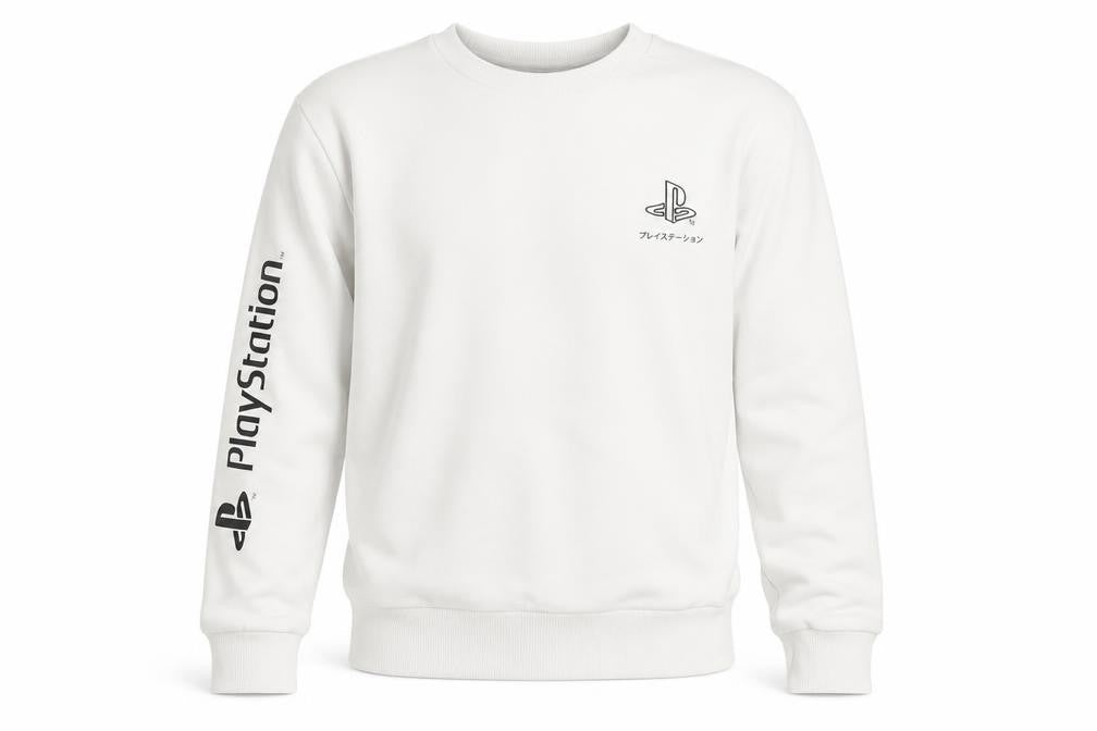 Front view of Primark boys’ white playstation sweatshirt, s, crew neck, graphic