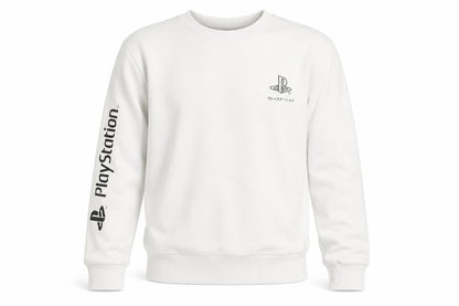 Front view of Primark boys’ white playstation sweatshirt, s, crew neck, graphic
