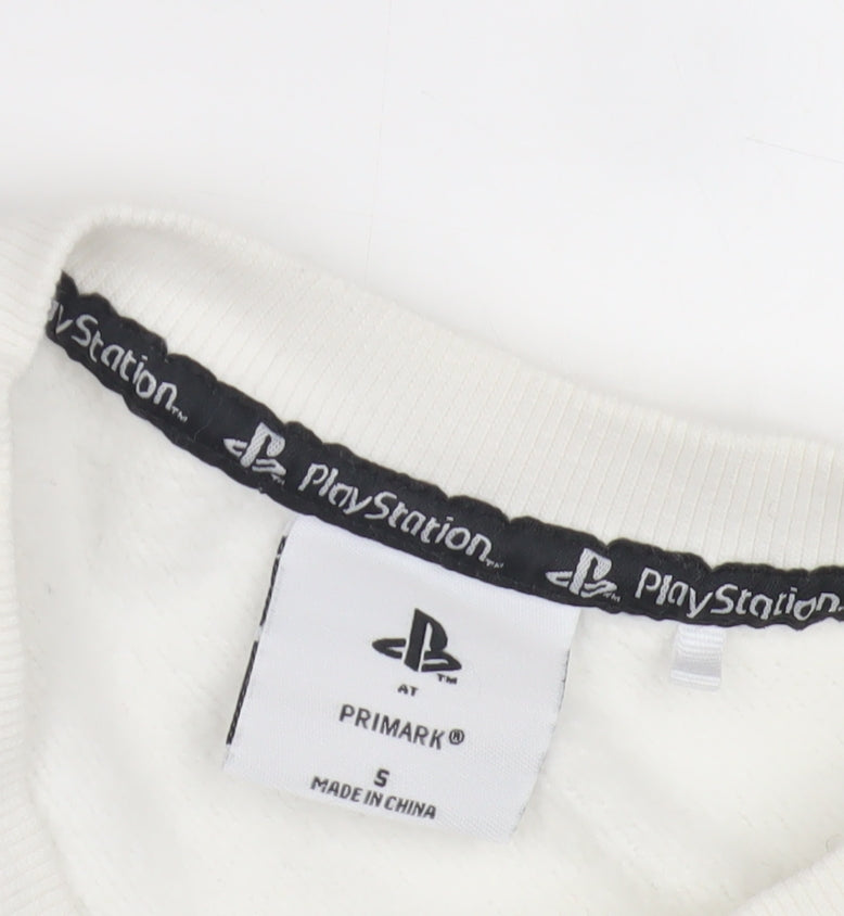 Primark Boys White PlayStation Sweatshirt, S, Crew Neck, Graphic