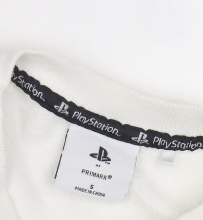 Primark Boys White PlayStation Sweatshirt, S, Crew Neck, Graphic