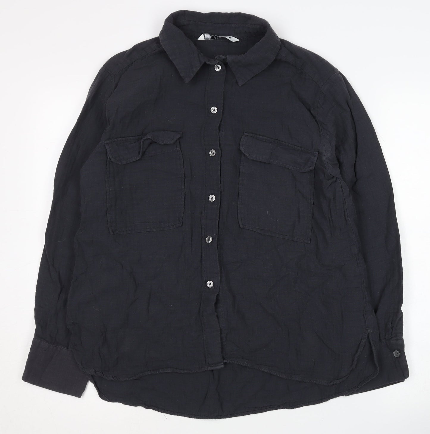 Womens UK Size L Zara Black Basic Button-Up