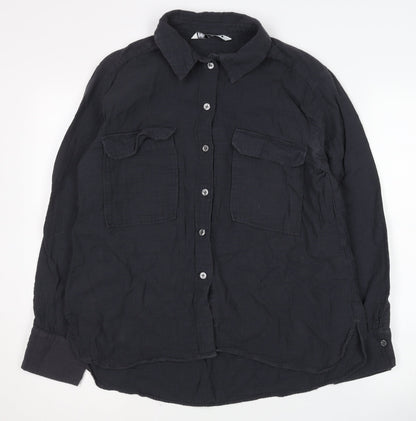 Womens UK Size L Zara Black Basic Button-Up