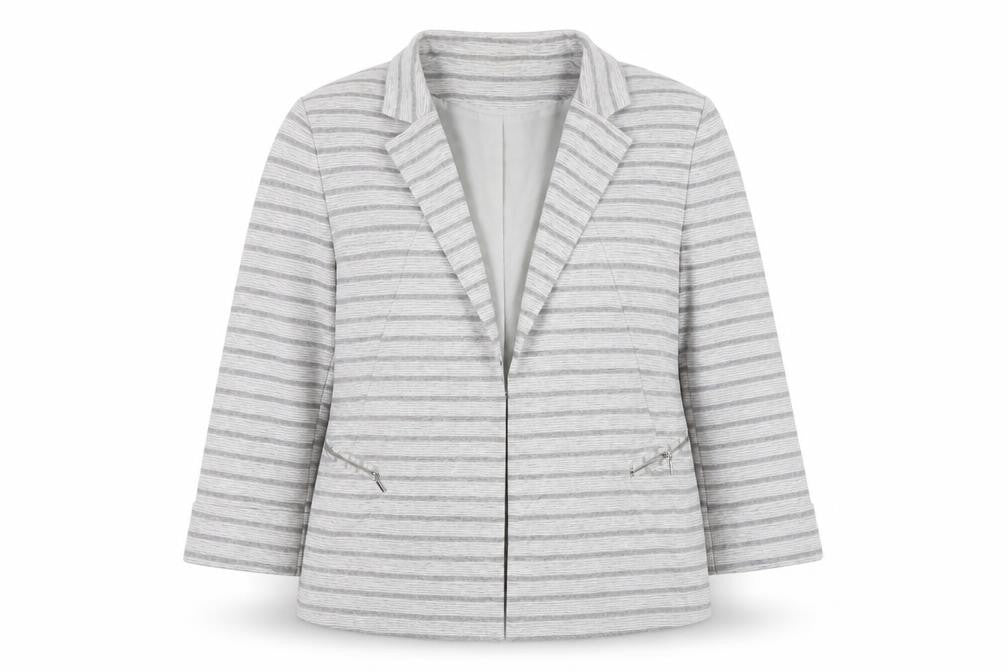 Front view of Principles Women's Grey Striped Blazer, size 20