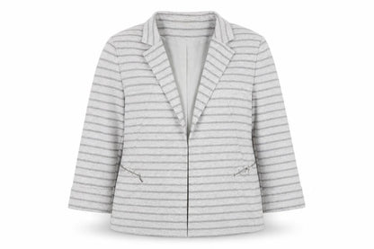 Front view of Principles Women's Grey Striped Blazer, size 20